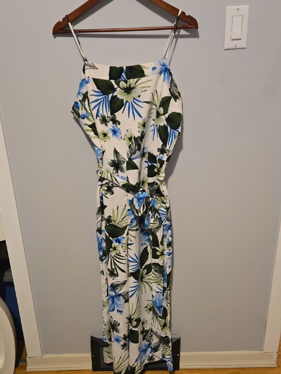 Banana Republic Pants - Banana Republic White Tropical Floral Jumpsuit with Blue & Green Print